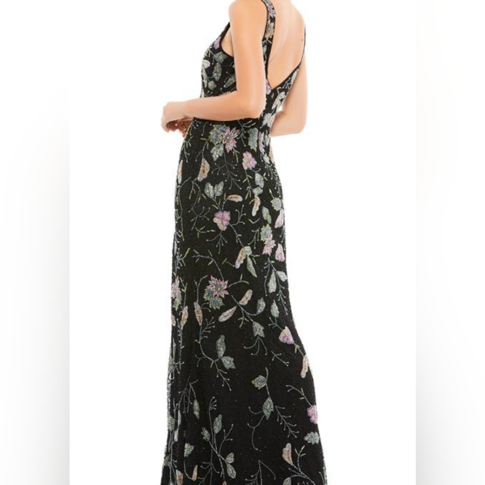 NWT Mac Duggal Fully Beaded Floral Sleeveless Column Gown Black size 16 - Picture 3 of 4